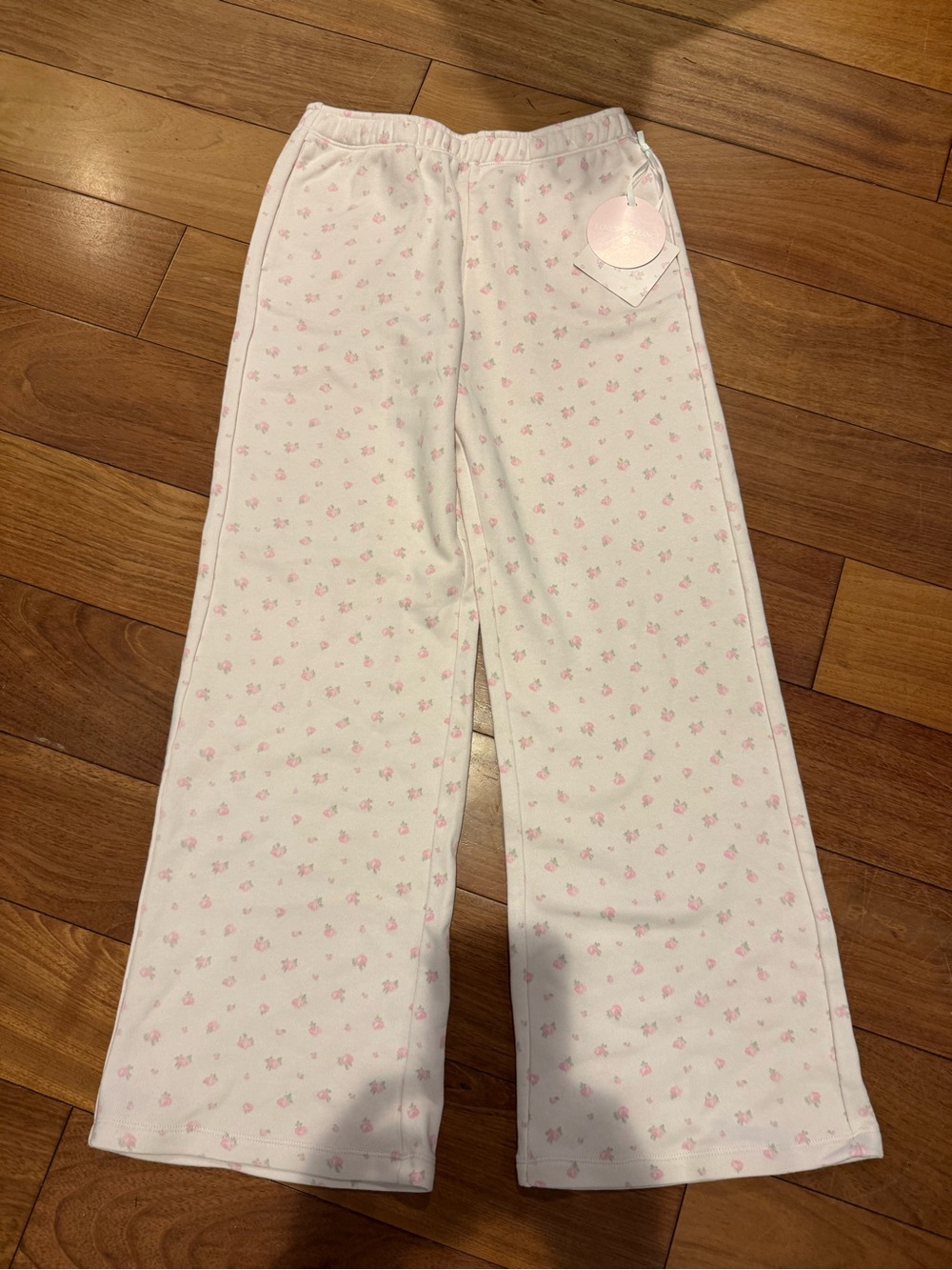 Kids White Pajama Pants with Pink Floral Print